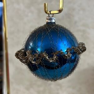 Vintage Christmas Ornament West Germany Wire Wrapped Blue Bulb